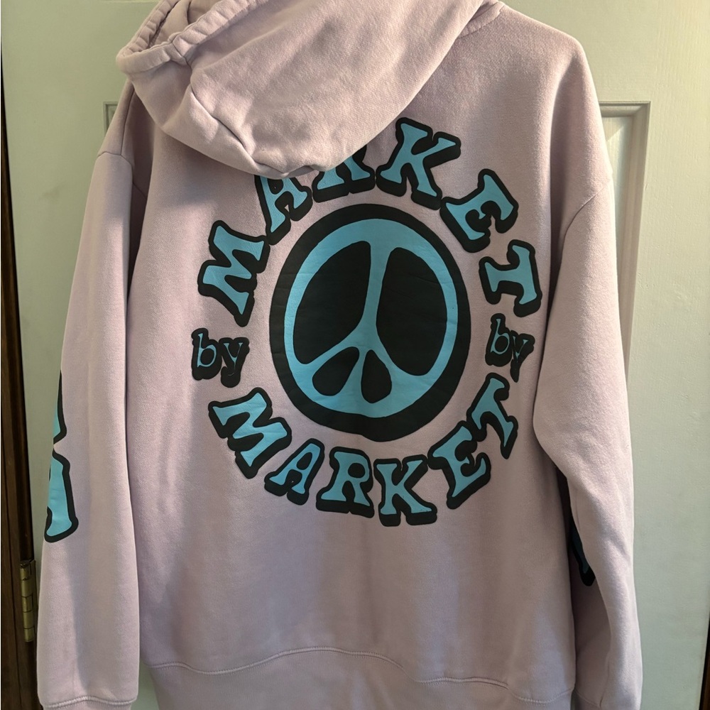 Urban Outfitters Market Lock Peace Hoodie Sweatshirt Purple Unisex Size M Cotton - Picture 6 of 9